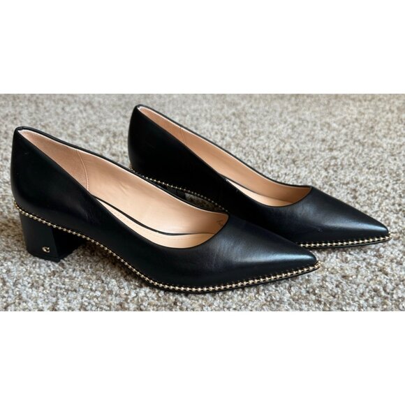 Coach Black Leather Studded Chunky Heels - Size 7 - Picture 6 of 11